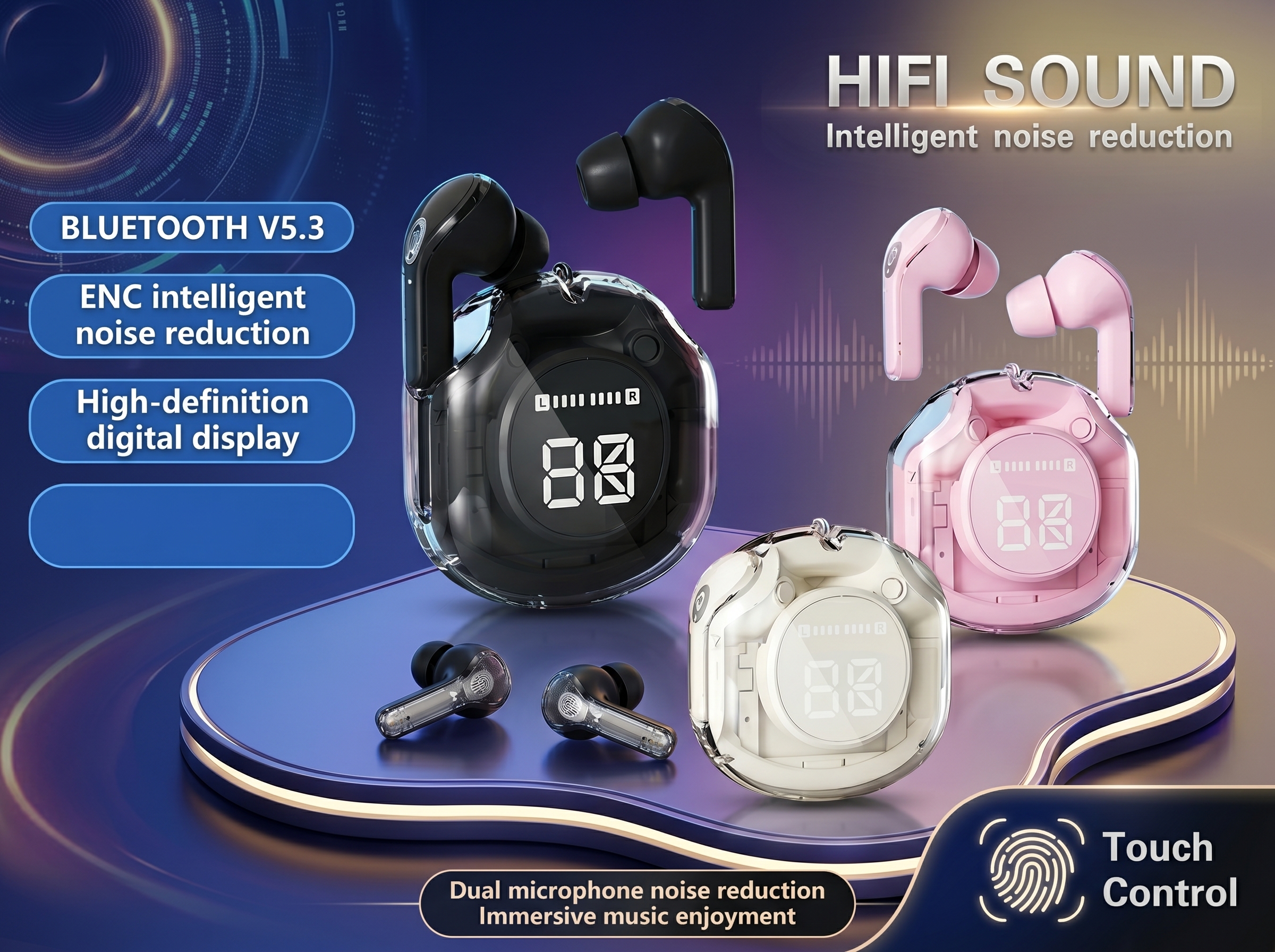 Ultrapods Pro Wireless 5.3 TWS Earbuds with LED Display – Hi-Res Sound Bluetooth Earphones 5
