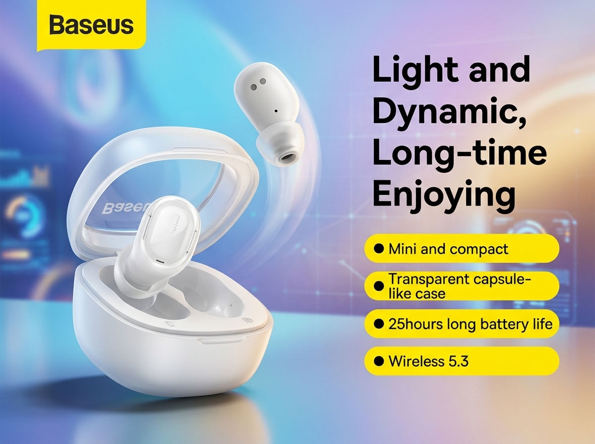 Baseus Wireless 5.3 TWS Earbuds – Mini Compact Bluetooth Earphones with 25H Battery Life