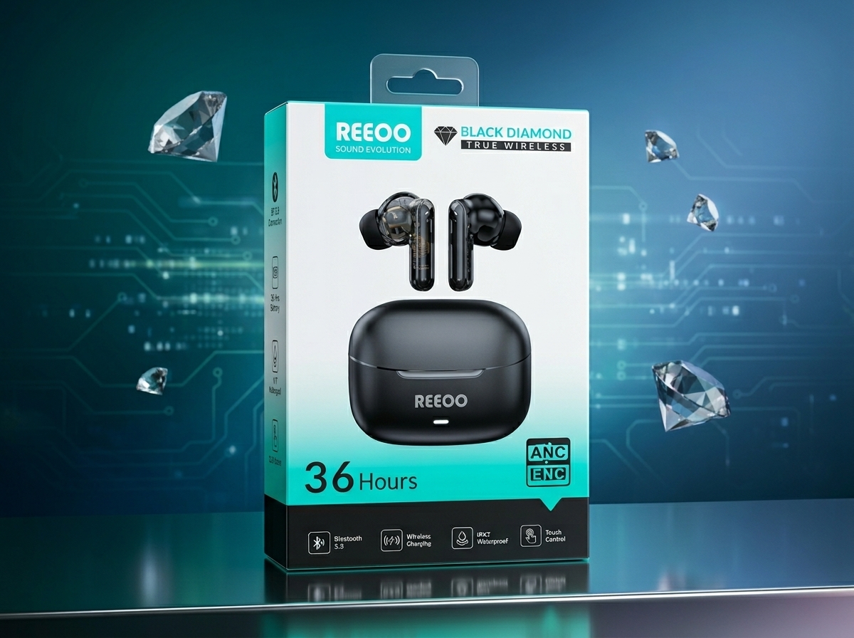 REEOO Black Diamond TWS Wireless Earbuds – ANC + ENC Bluetooth Headphones with 36H Playtime 2