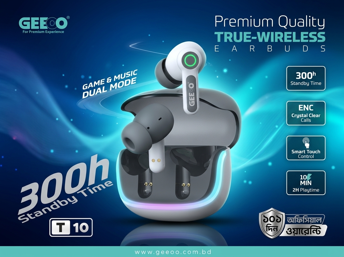 GEEOO T10 True Wireless Earbuds – ENC Bluetooth Headphones with Smart Touch & RGB Charging Case 3