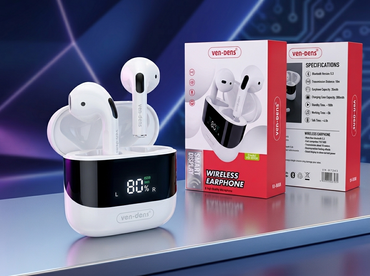 Venden Smart Display TWS Wireless Earbuds – Bluetooth 5.3 Earphones with LED Battery Display & Clear Sound
