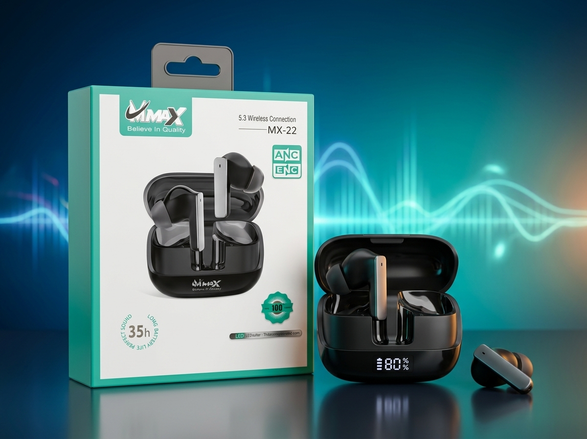 MMAX MX-22 ANC+ENC TWS Wireless Earbuds – Bluetooth 5.3 Headphones with LED Display & 35H Battery