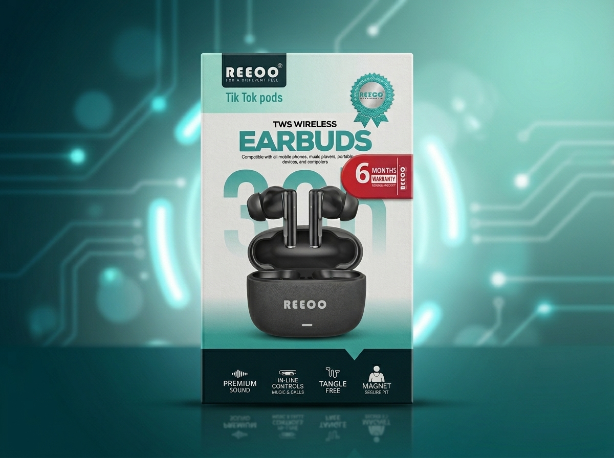 REEOO Tik Tok Pods TWS Wireless Earbuds – Premium Sound Bluetooth Earphones with Secure Fit