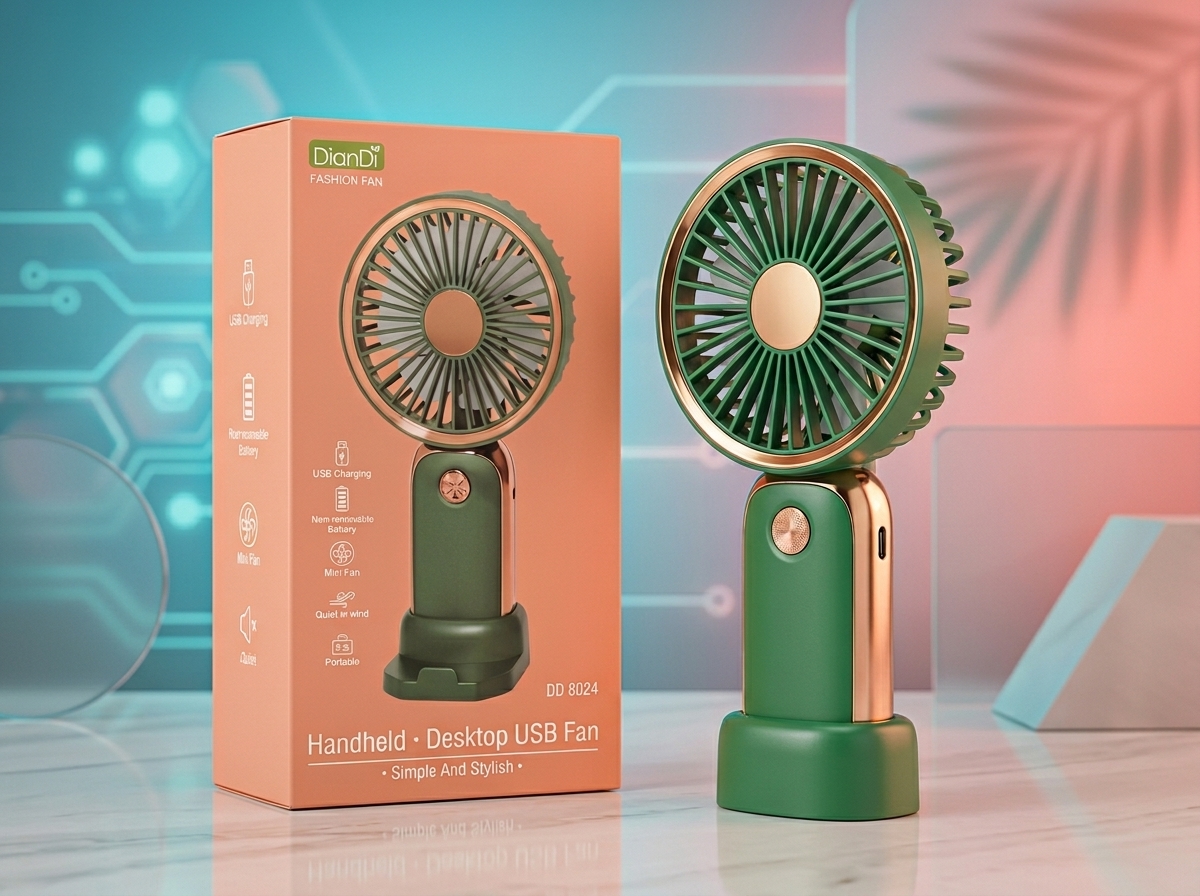 DianDi DD8024 Handheld Desktop USB Fan – Rechargeable Portable Mini Fan for Home & Travel