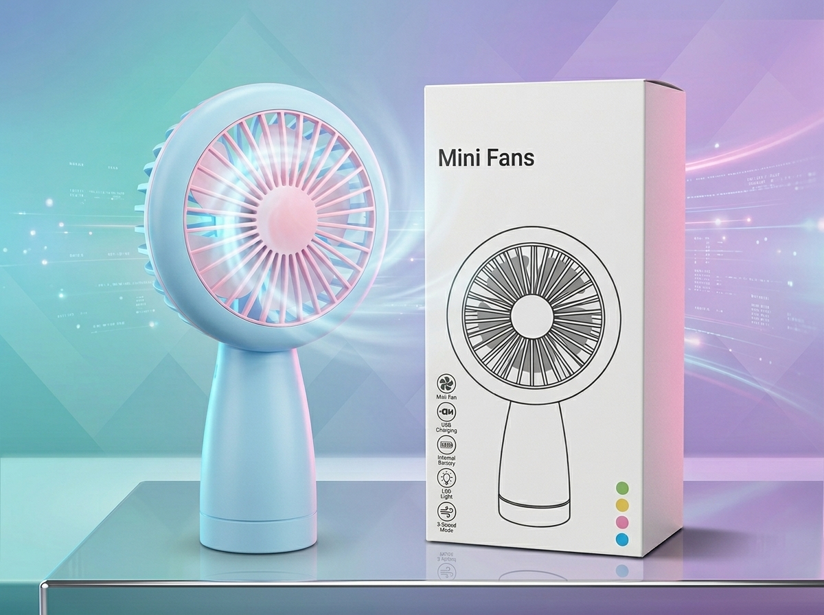 Portable Mini USB Fan Rechargeable – Handheld Desktop Cooling Fan with LED Light
