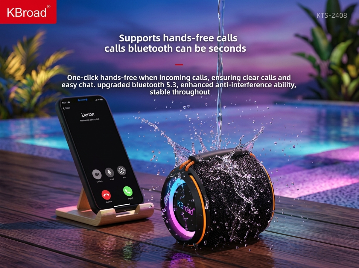 KTS-2408 Waterproof Bluetooth Speaker with RGB Light | 12W Hi-Fi Super Bass
