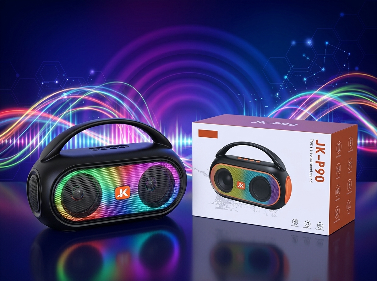 JK-P90 RGB Bluetooth Speaker – Portable Wireless Super Bass Speaker with LED Light & Handle