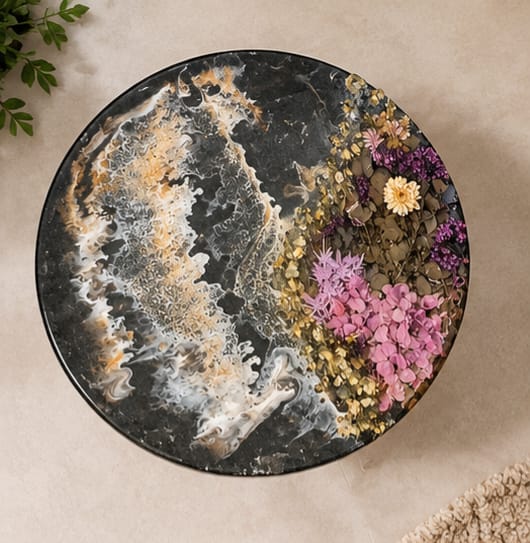 Black ocean resin coffee table view 2