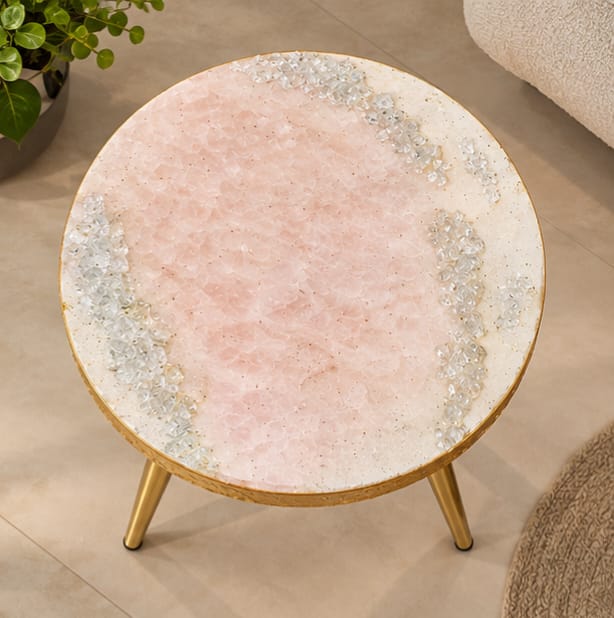 Pink and white glitter coffee table view 2
