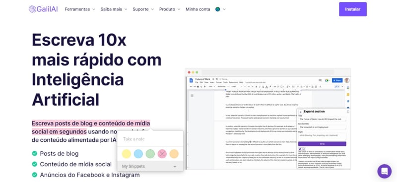 Texto de site sublinhado com utilizando a extensão do Snippet