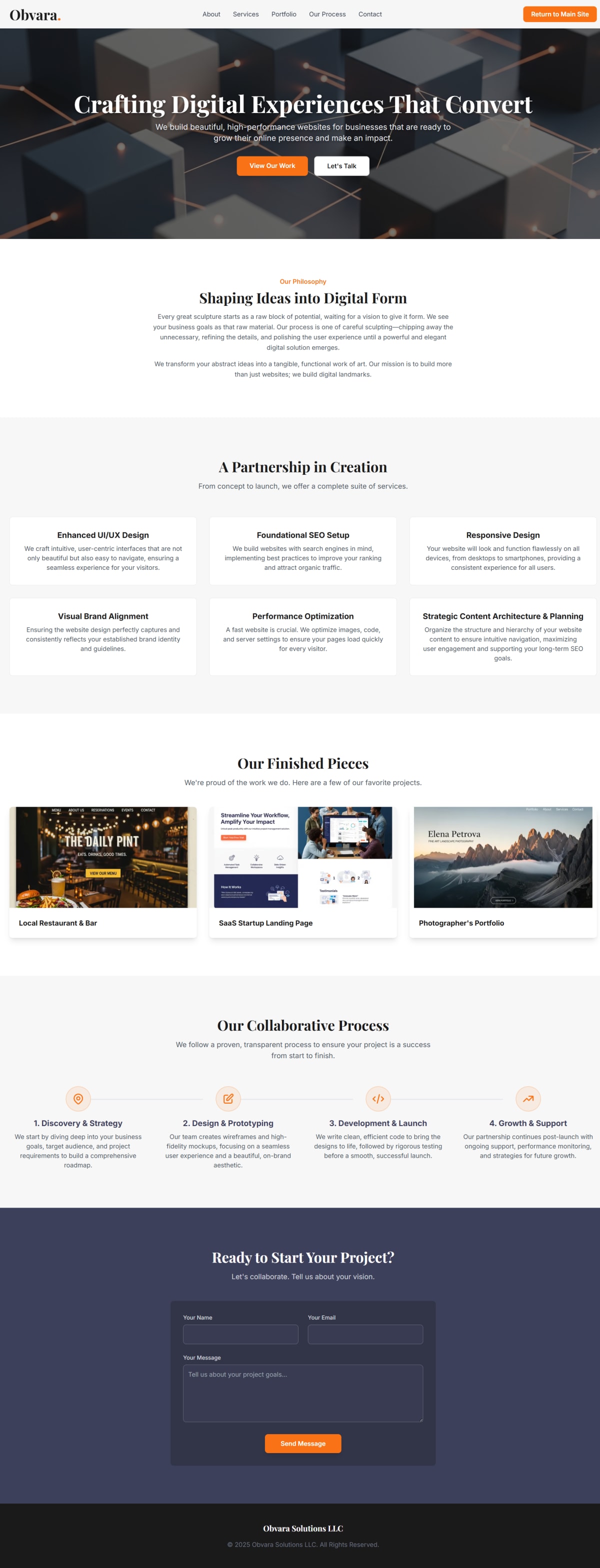 Screenshot of a single-page website for the Essential web design package