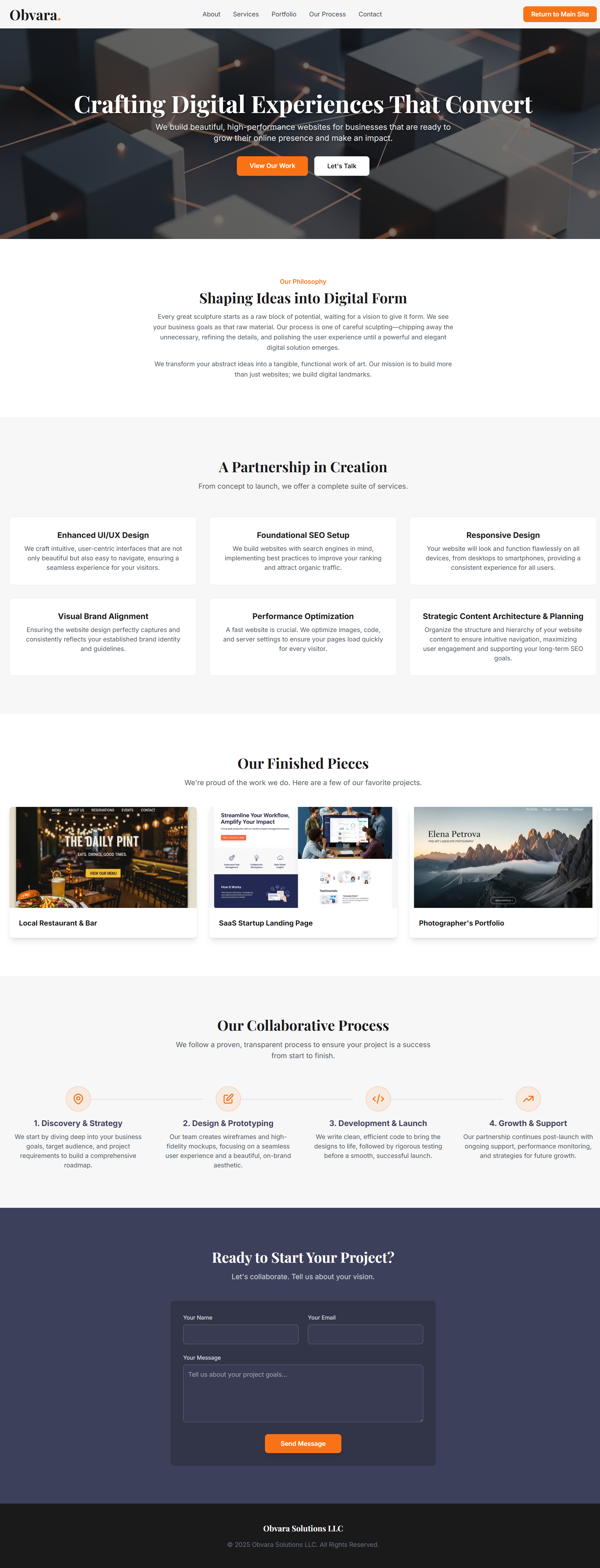 Screenshot of a single-page website for the Essential web design package