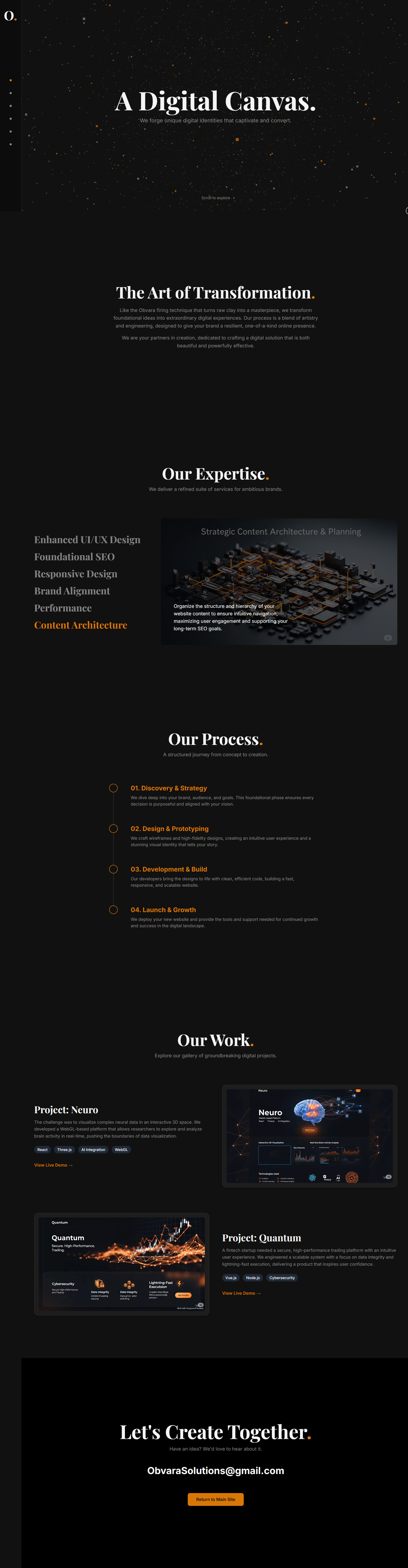 Screenshot of a bespoke, cutting-edge website for the Ultra package
