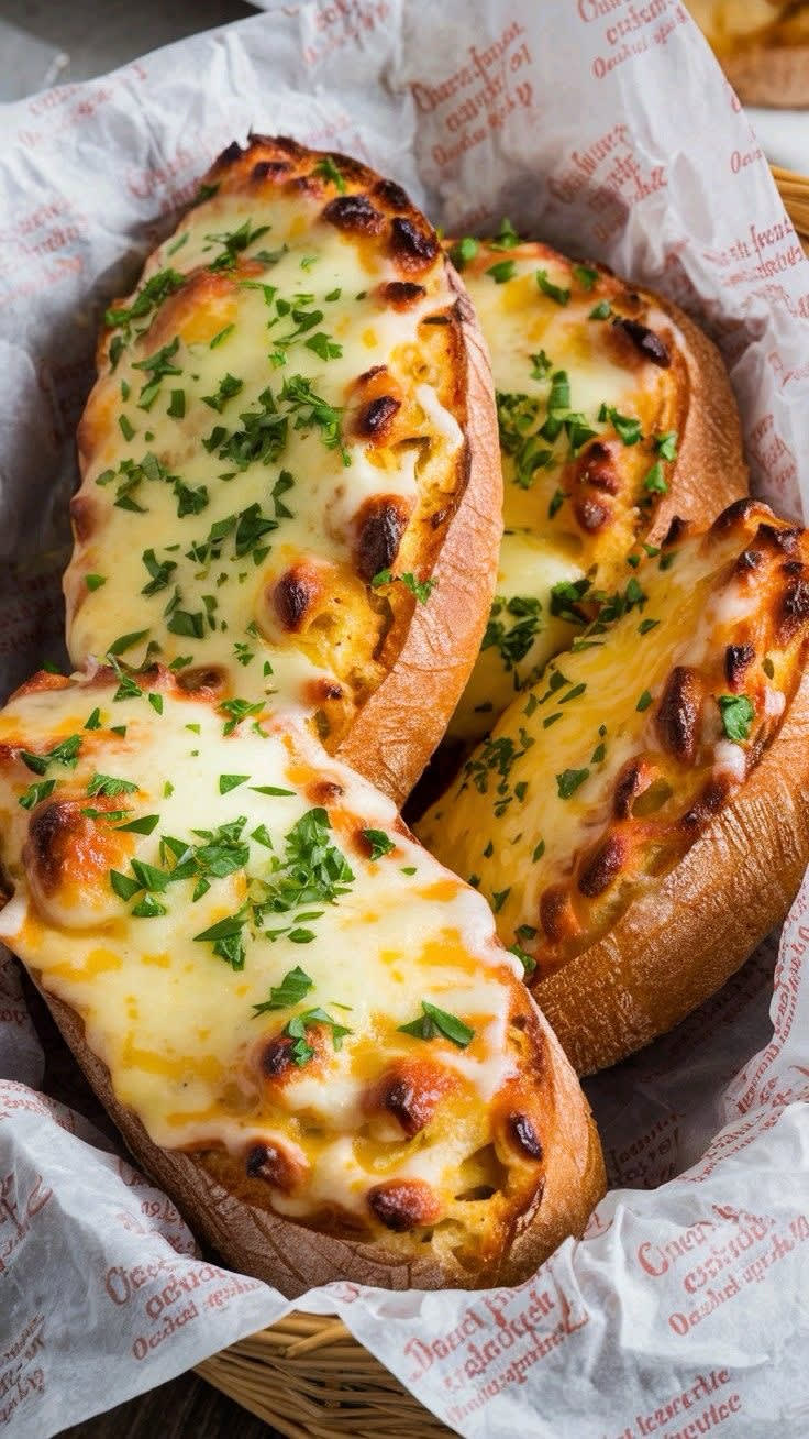 Cheesy garlic bread with fresh parsley