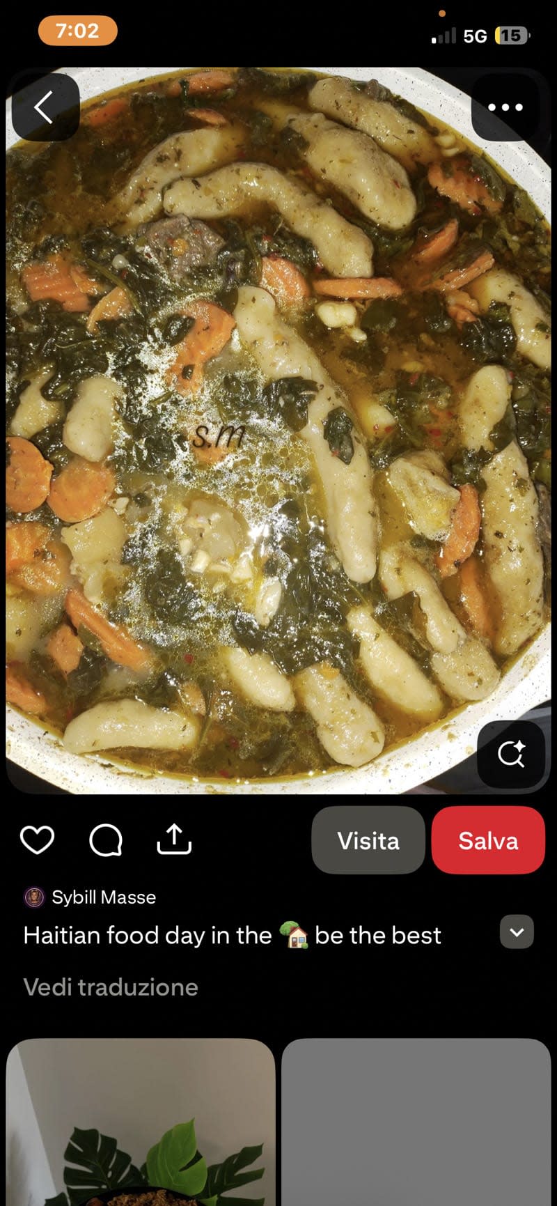Haitian bouillon with dumplings and vegetables