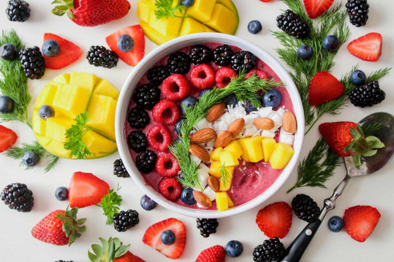 Mixed berry and mango smoothie bowl