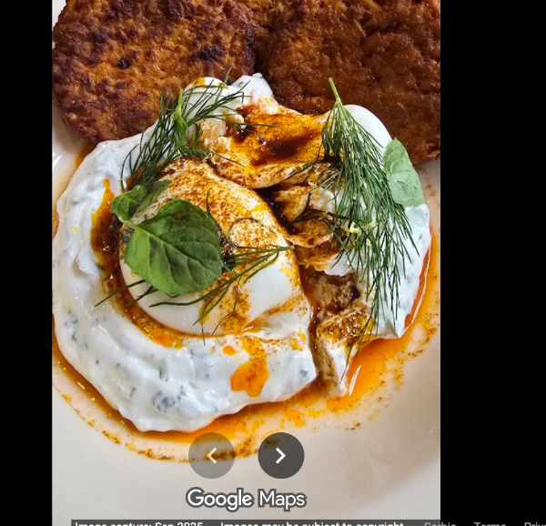 Turkish Eggs (Cilbir) with Zucchini Fritters