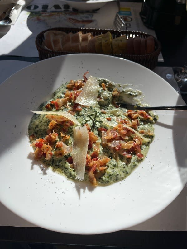 Creamy Spinach Gnocchi with Crispy Pancetta