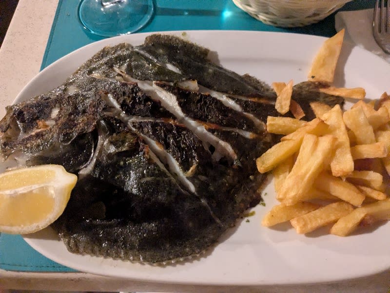 Grilled whole turbot with hand-cut fries