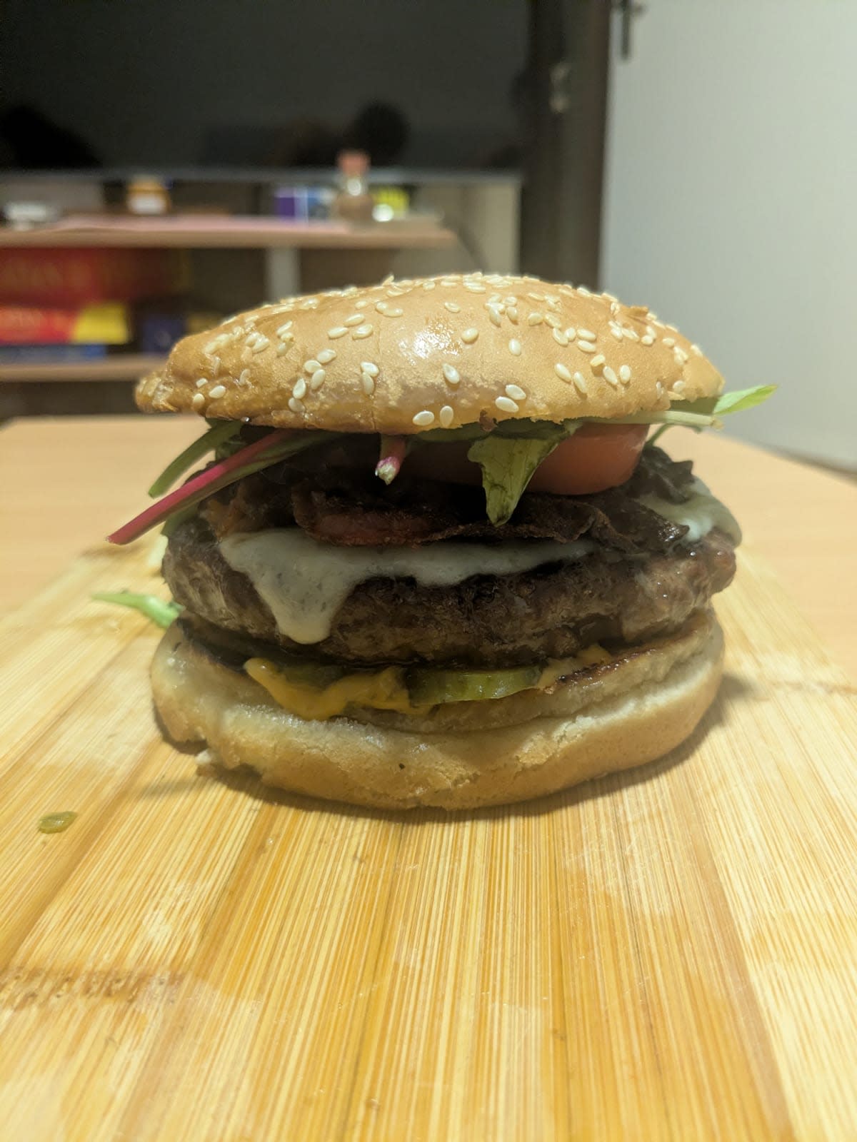 Gourmet Swiss and Mushroom Bacon Burger