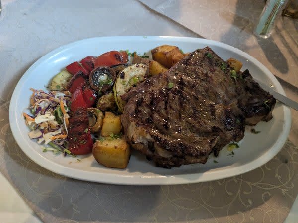 Grilled Ribeye Steak with Roasted Mediterranean Vegetables
