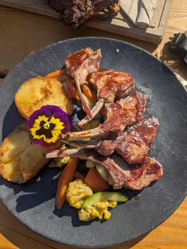 Grilled Lamb Chops with Roasted Root Vegetables and Potatoes