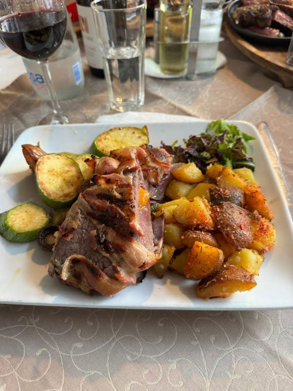 Bacon-Wrapped Medallions with Roasted Paprika Potatoes and Sautéed Zucchini