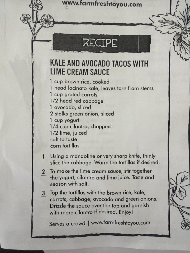 Kale and Avocado Tacos with Lime Cream Sauce