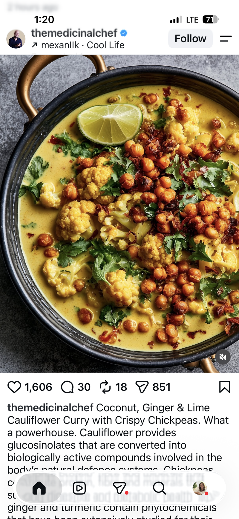 Coconut, Ginger & Lime Cauliflower Curry with Crispy Chickpeas