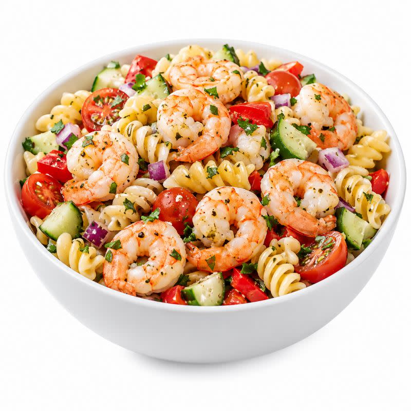 Shrimp and rotini pasta salad with lemon-herb vinaigrette