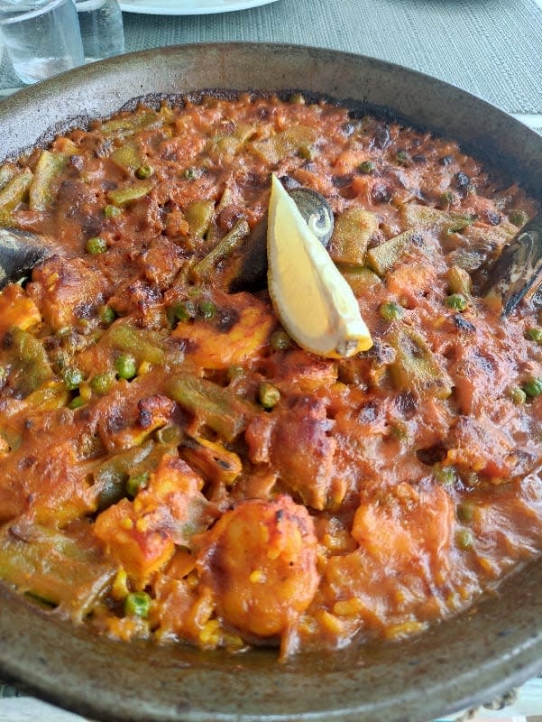 Traditional seafood and vegetable paella