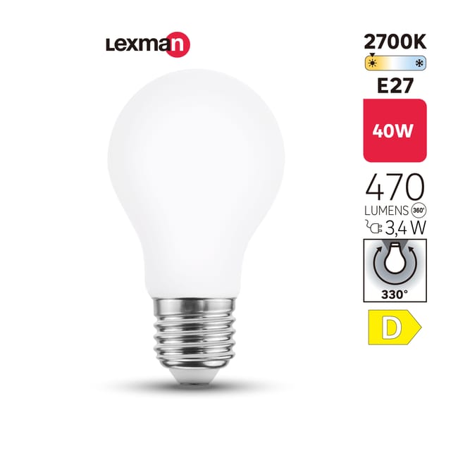 Ampoule led, E27, 470lm = 40W, blanc chaud, LEXMAN — vue 1