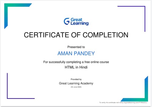 HTML Certificate
