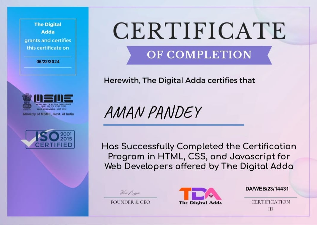 html,css,javascript certificate