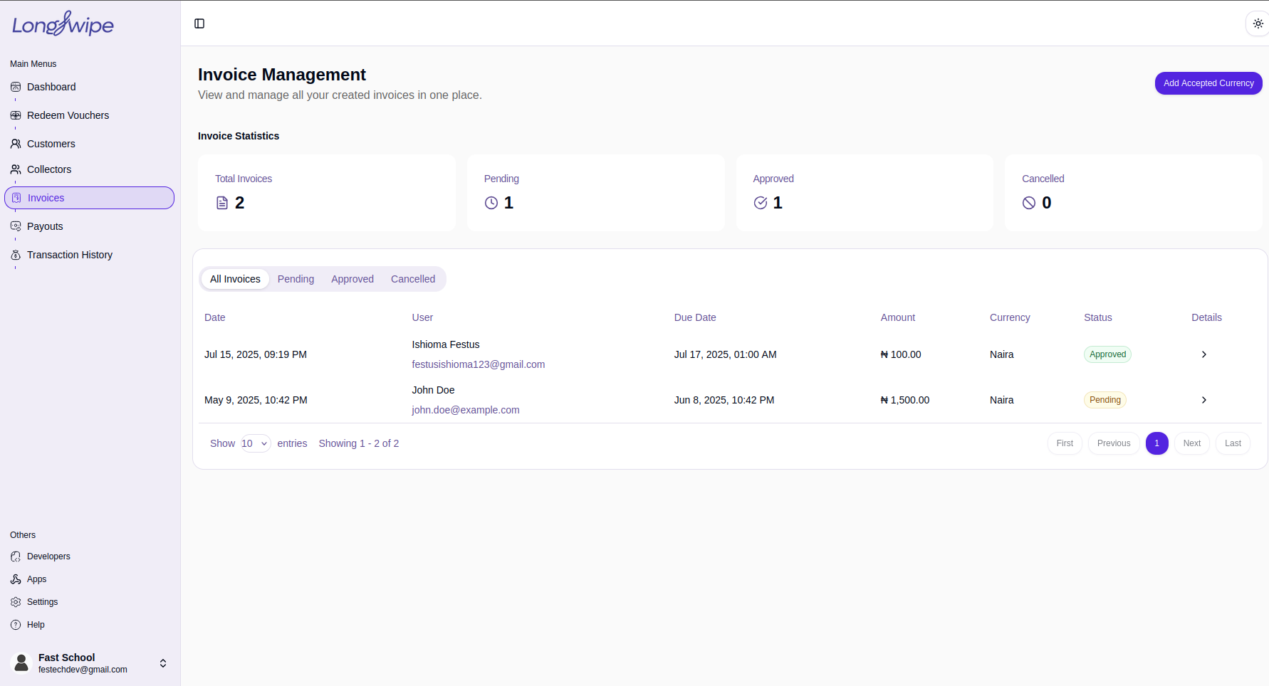 Invoices Sidebar