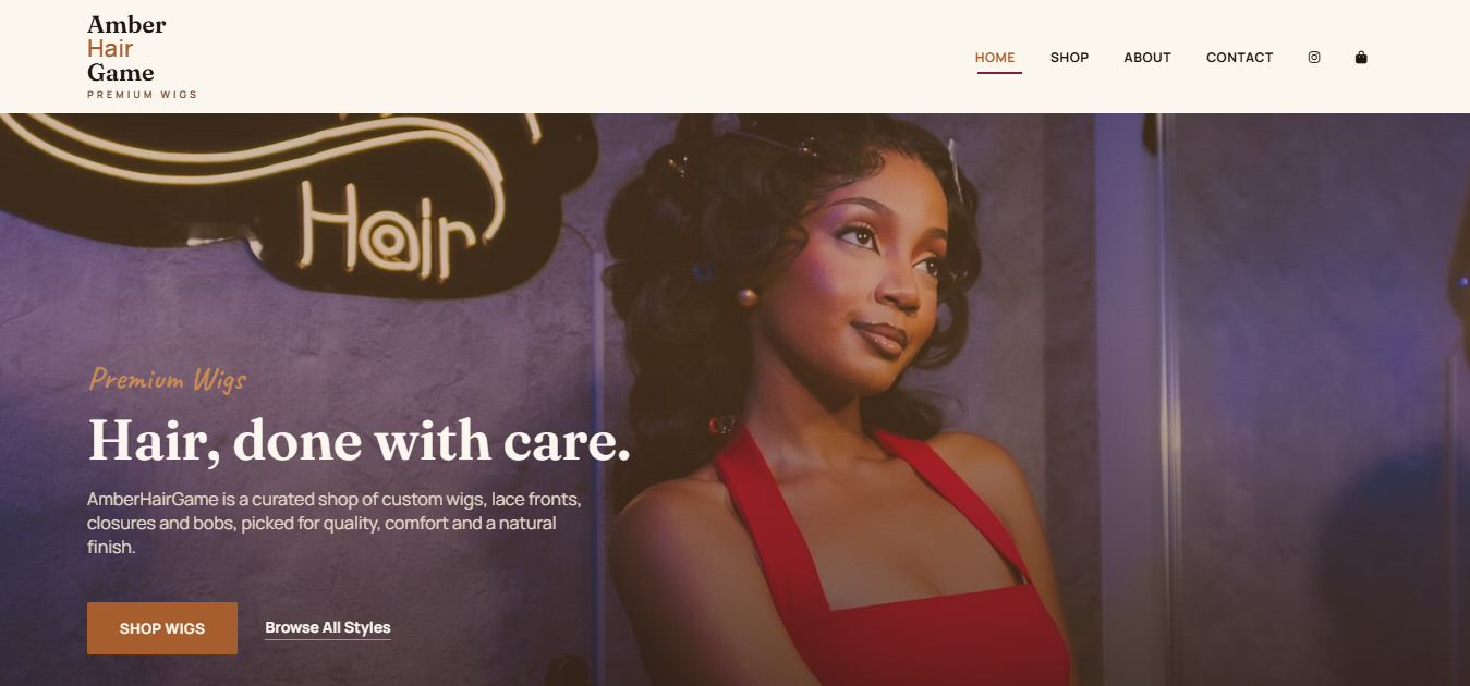 Amber Hair Game website screenshot