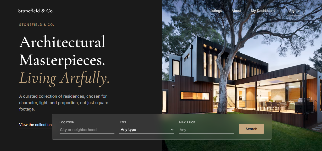 Stonefield & Co. real estate website screenshot