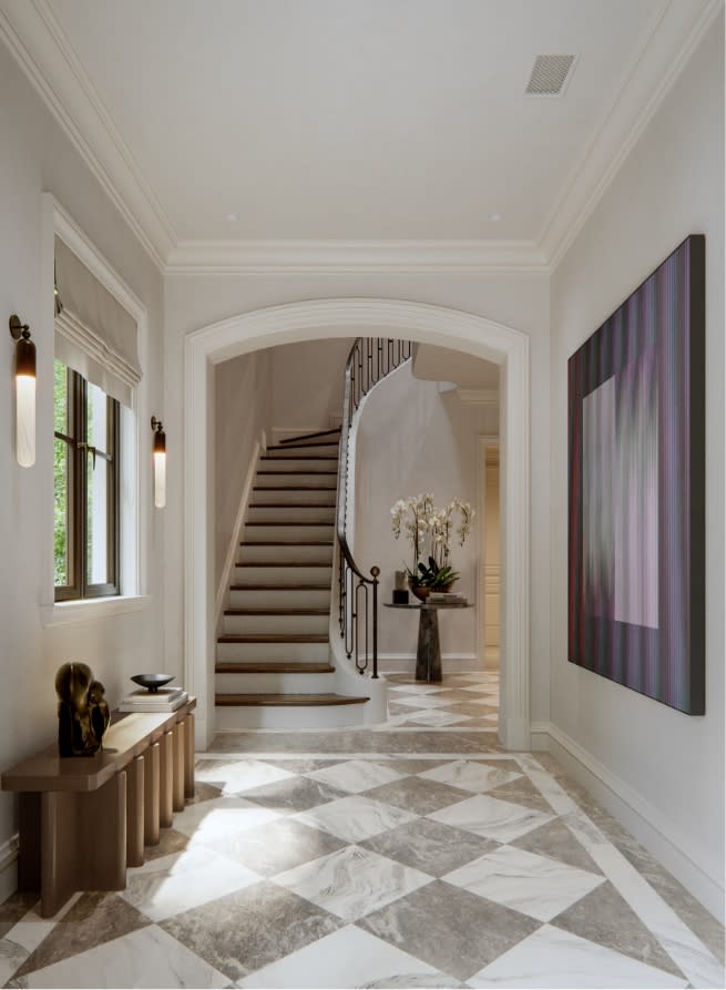 Grand foyer with checkered marble floors at The George