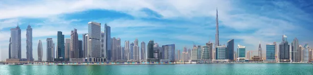 Dubai, United Arab Emirates skyline and logistics gateway