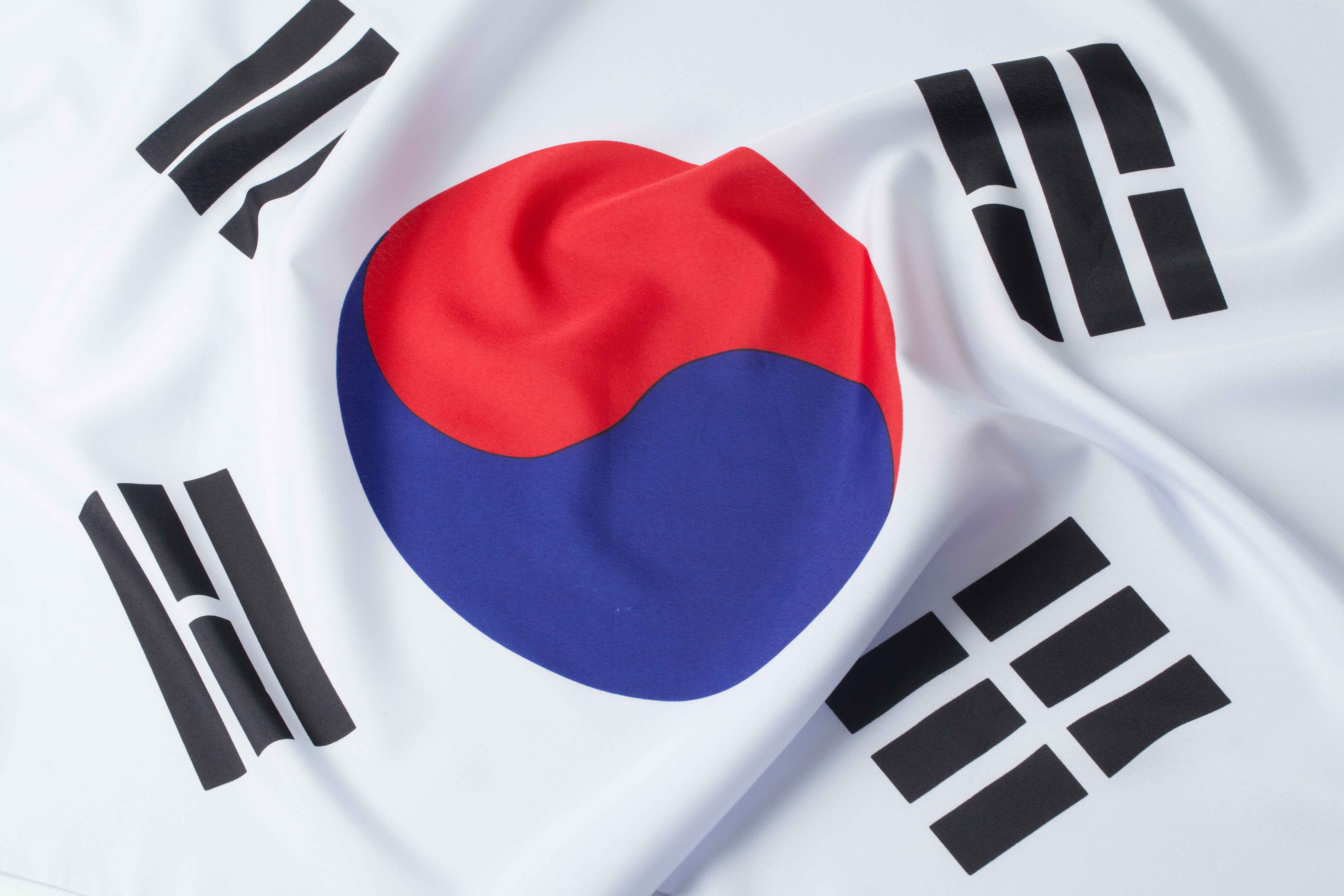 Seoul, Corea del Sud, skyline con la bandiera e polo logistico