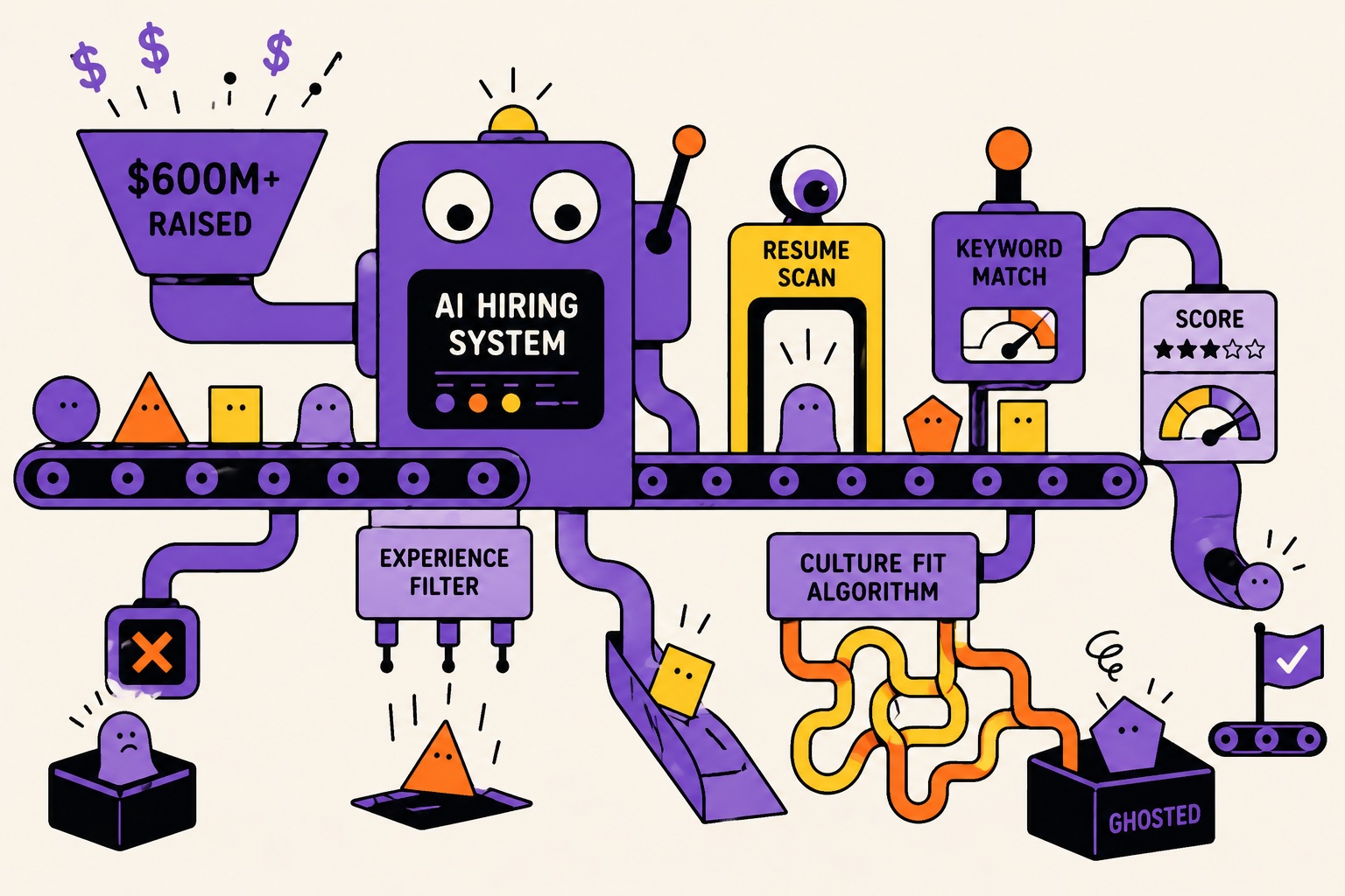 AI hiring pipline in action: 600m+ raised to process you faster. Hiring industry raised 600m to make your job search harder.