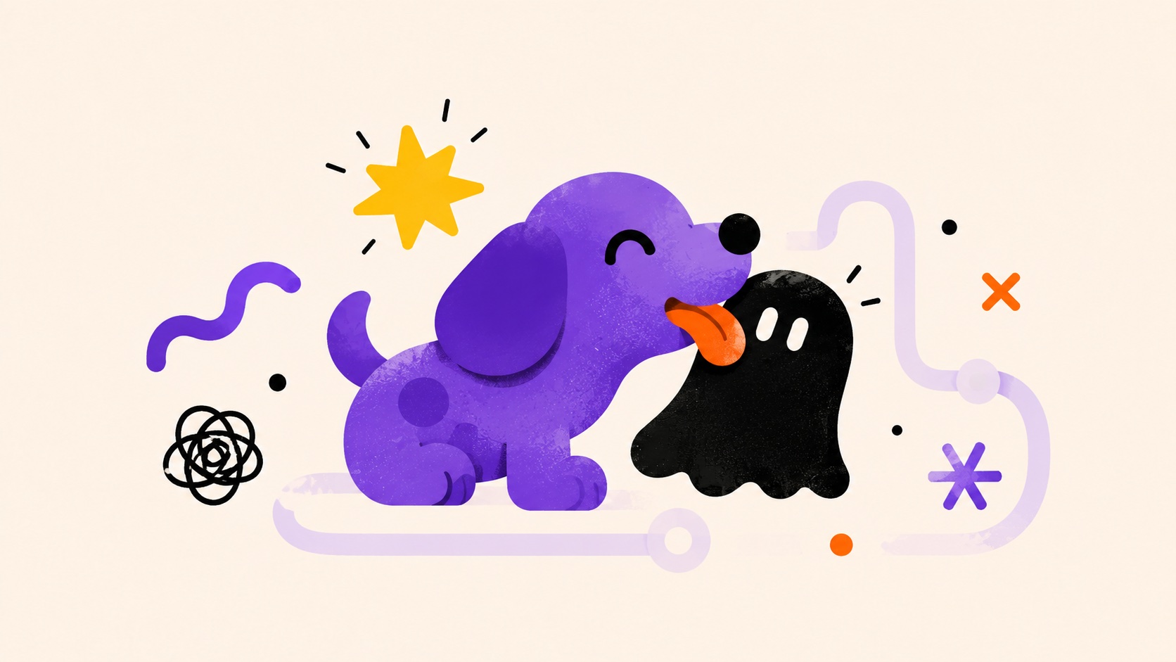 Playful puppy and ghost encounter