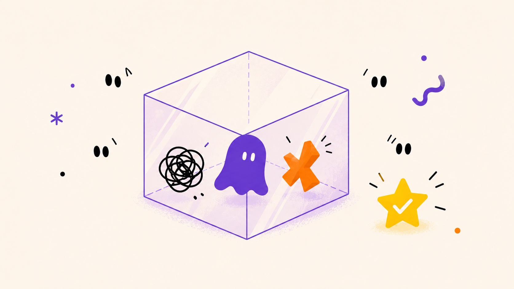 Abstract cube with playful, ghostly character