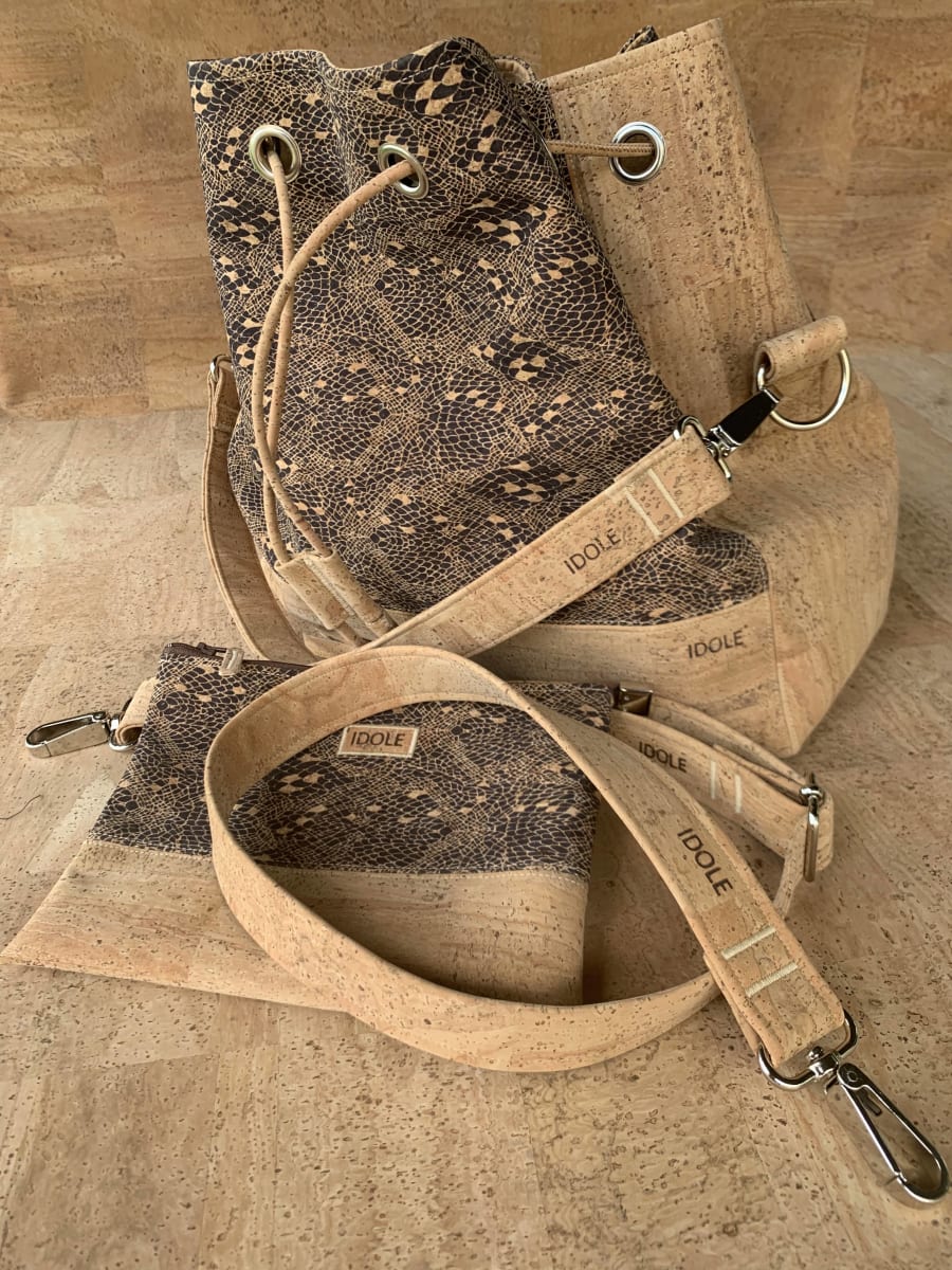 Sac sceau XL et pochette. Chocolat/reptile