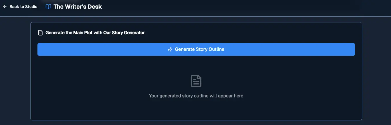 Step 3 showing the generated story outline preview, displaying chapter structure tree with acts and individual chapters