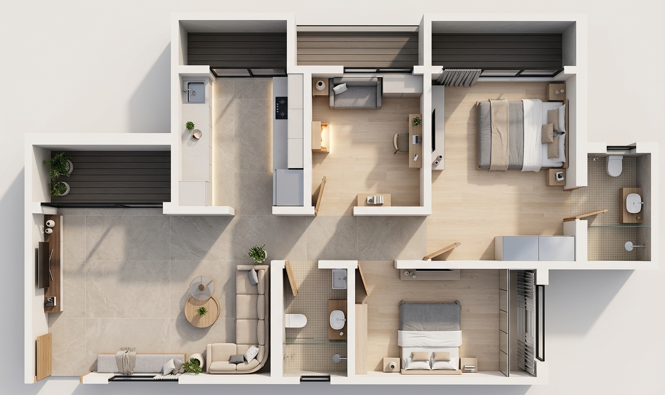 Modern 3D Floor Plan — AI render by MyHomeStyler