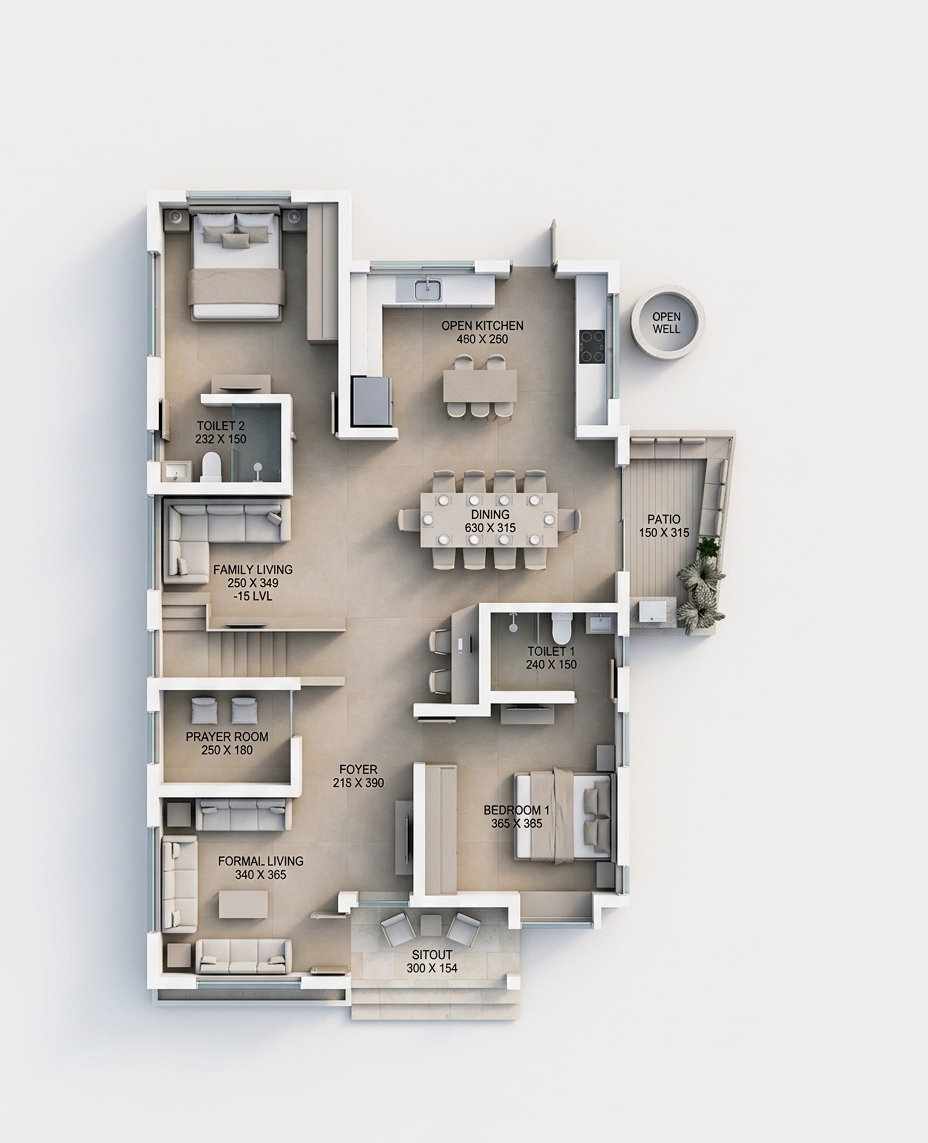 Modern 3D Floor Plan — AI render by MyHomeStyler