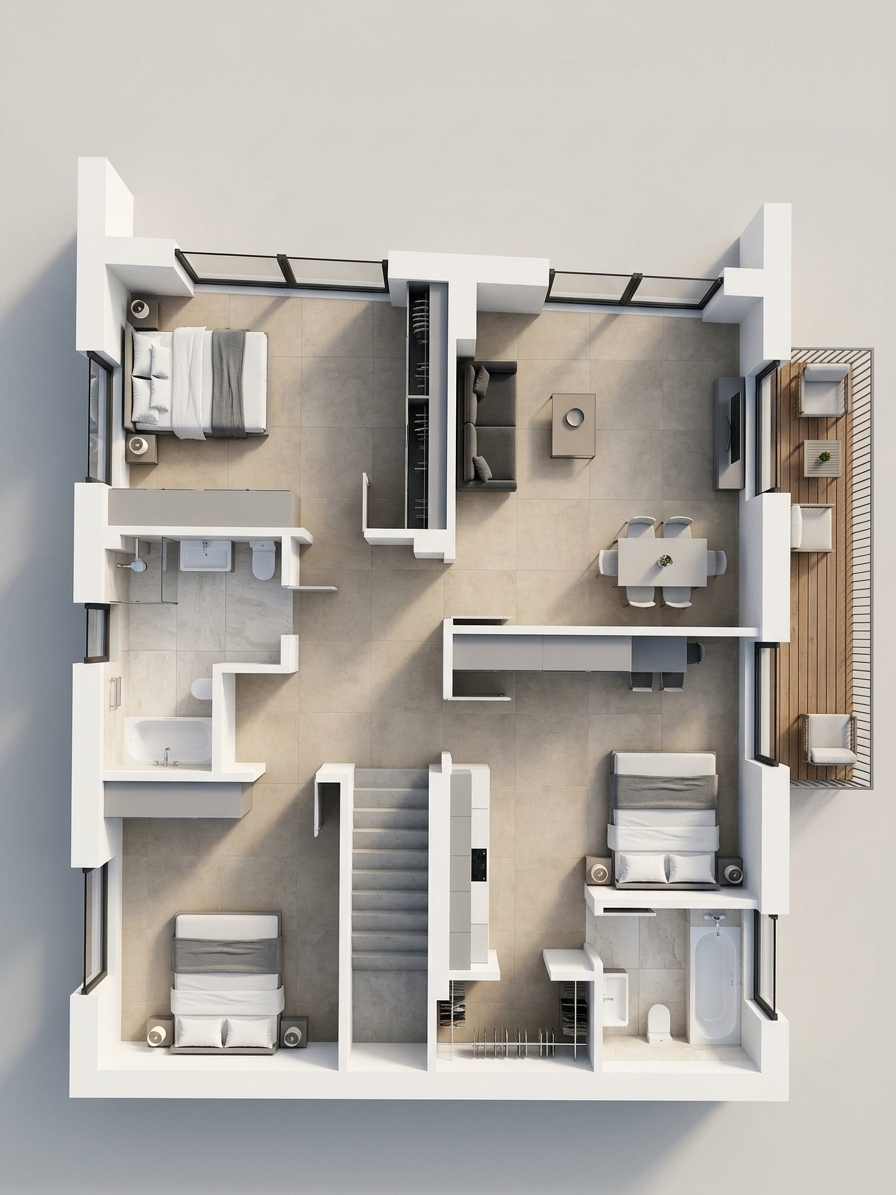 Modern 3D Floor Plan — AI render by MyHomeStyler