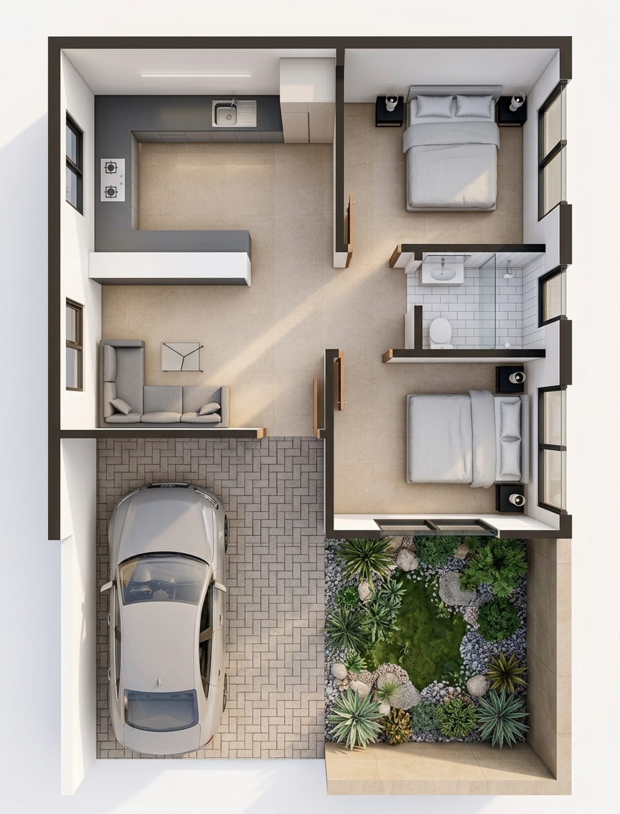 Modern 3D Floor Plan — AI render by MyHomeStyler