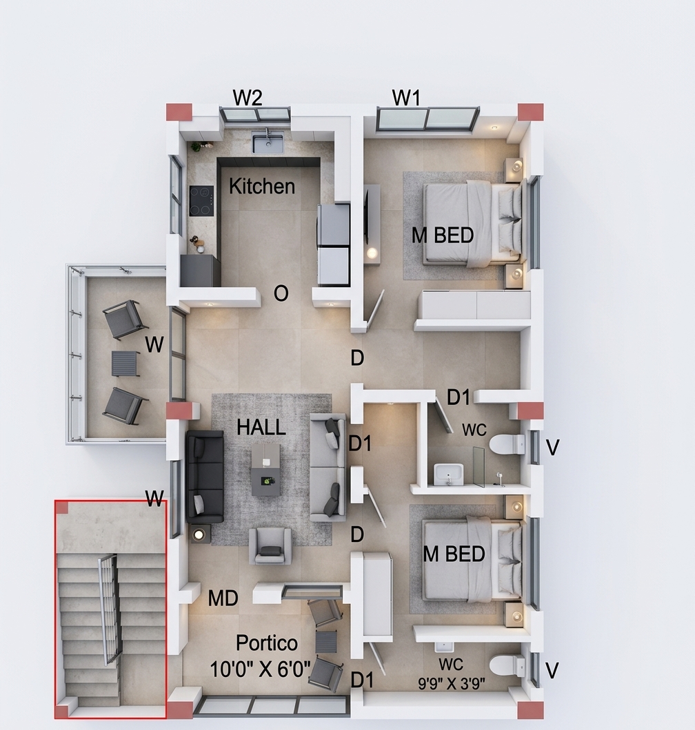 Modern 3D Floor Plan — AI render by MyHomeStyler
